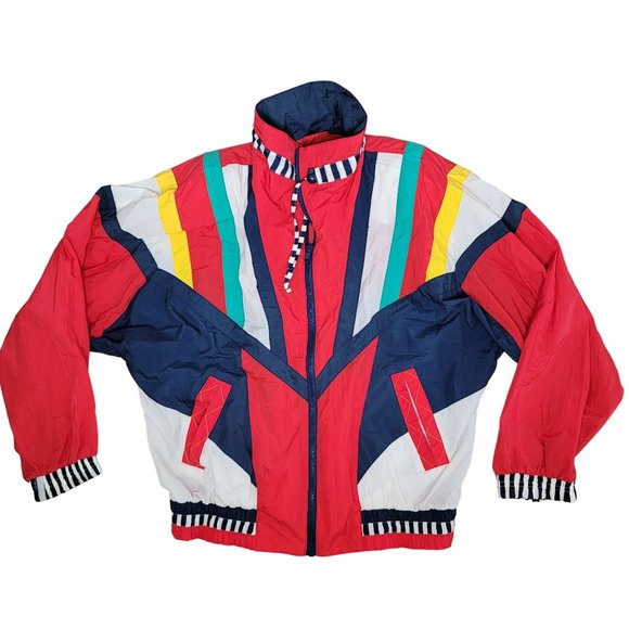 riveredge sport Jackets & Blazers - River Edge Vintage 80s unisex color block primary color windbreaker small